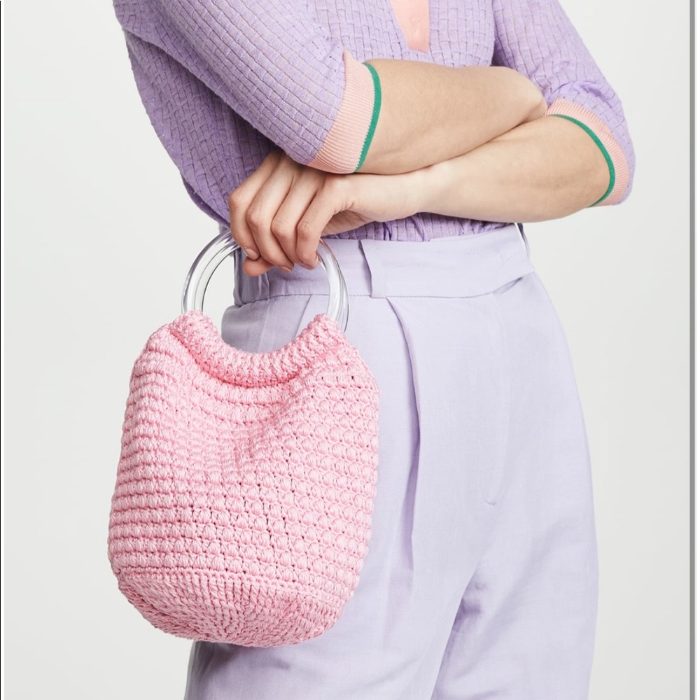 Rachel Comey Praia Crochet Pink Knit Bucket Handle Bag